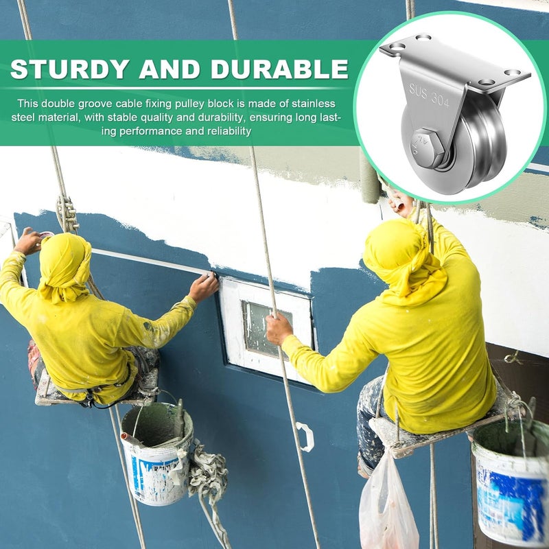 Threlaco 4 Pack Double Groove Cable Fixed Pulley Block Wall Mount Cable Wheel Pulley Heavy Duty Duplex 304 Stainless Steel Silent Block Internal Bearing Inside for Lifting System DIY Gym Equipment - Image 4